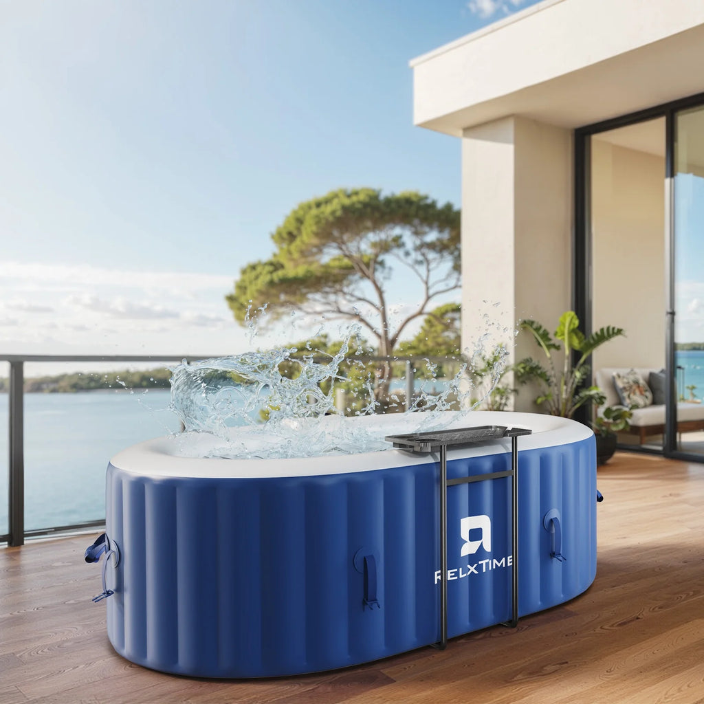 RELXTIME 2 Person Oval Inflatable Hot Tub Set, Blue