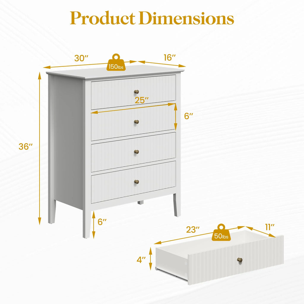 Heynemo Beige 6 Drawer Dresser, Fluted Modern Wood Chest