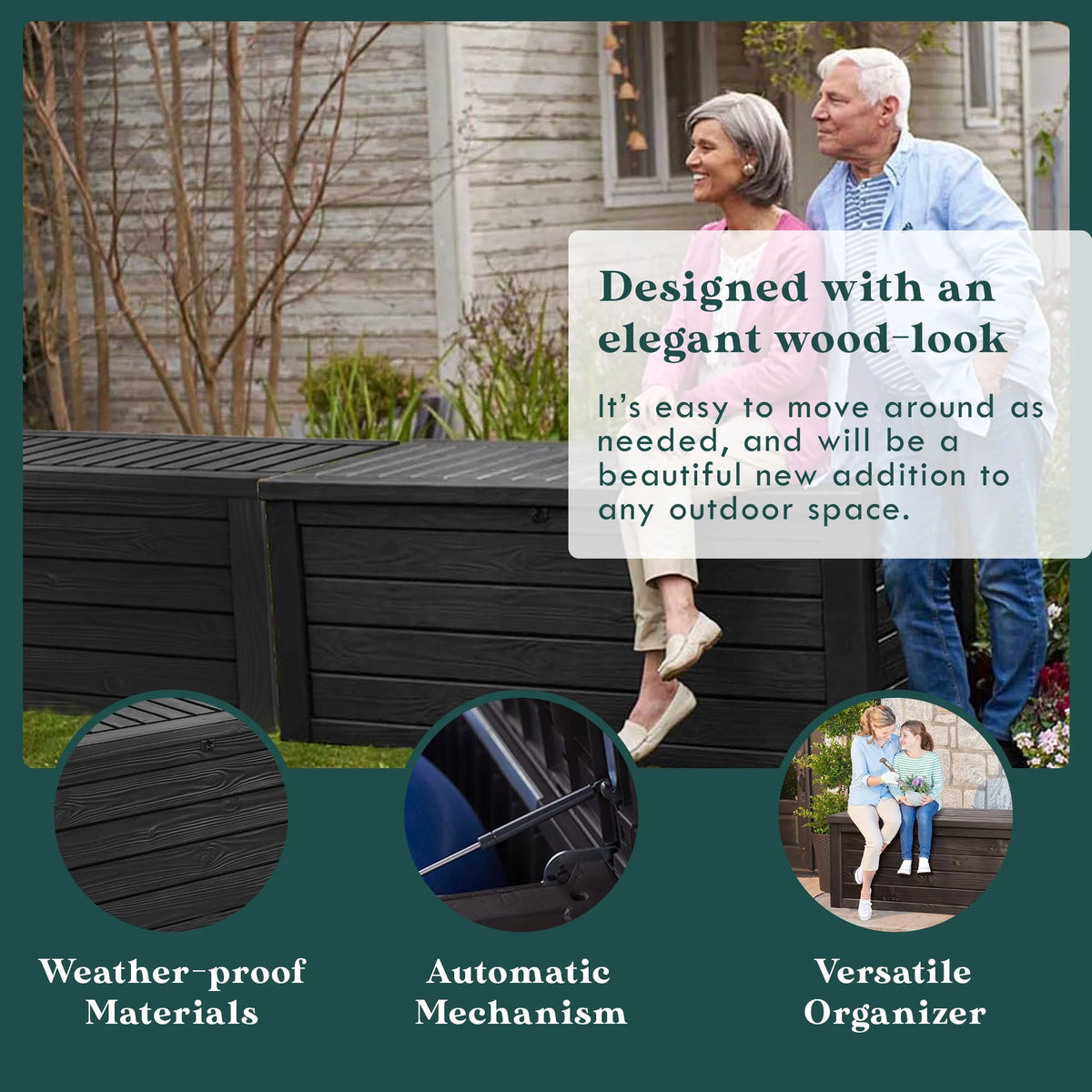 Keter Westwood Outdoor 150 Gallon Deck Storage Box for Tools, Grey (2 Pack)
