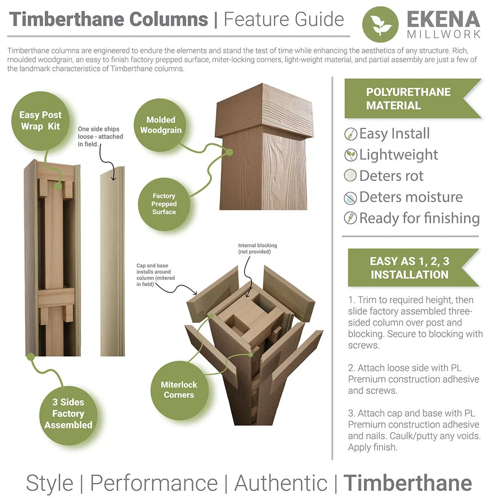 Ekena Millwork 18"W x 5'H Hand Hewn Endurathane Faux Wood Non-Tapered Square Column Wrap with Standard Capital & Base