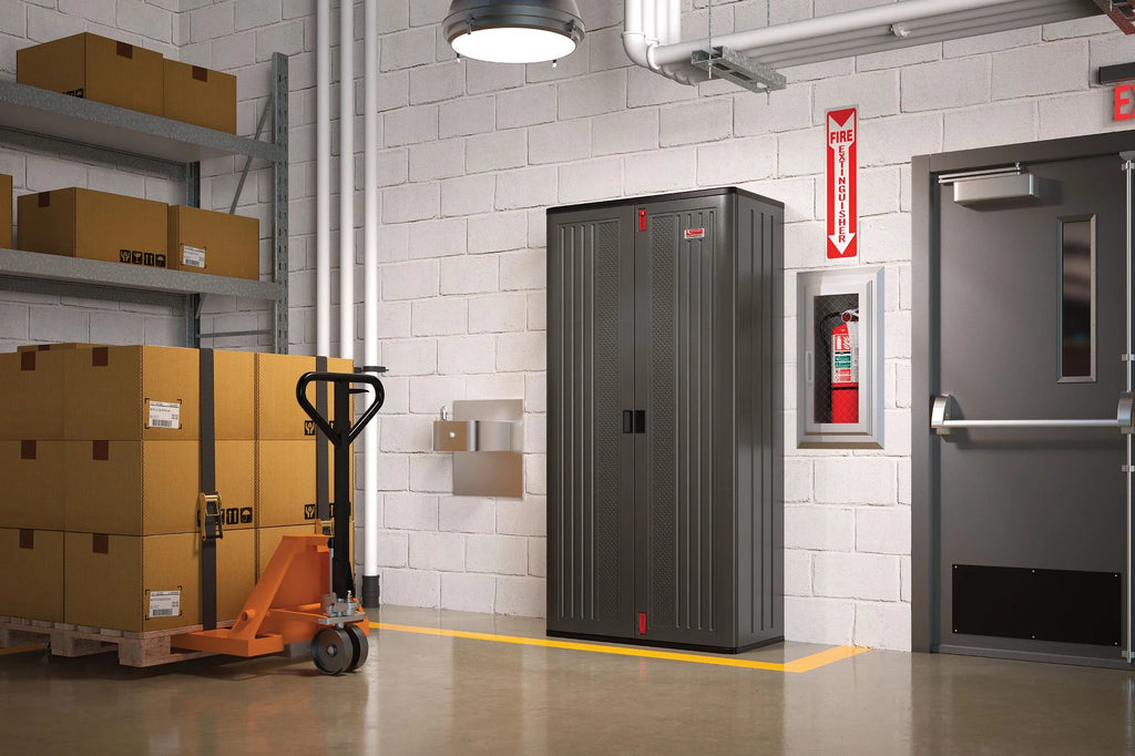 Suncast 80-inch x 40-inch 4-Shelf Storage Cabinet Locker, Black, Resin, Garage Cabinet