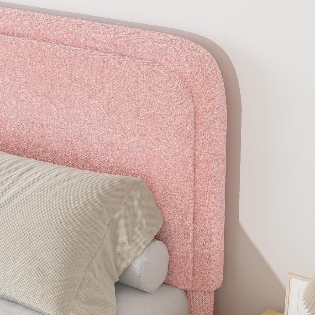 4 EVER WINNER Twin Size Bed Frame, Modern Bed Frame with Headboard, Boucle Fabric Upholstered Bed Frame, Soft Curved Headboard, Cream