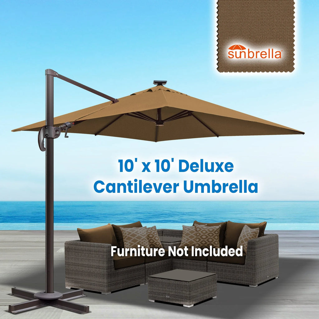 SUNRISEUMBRELLA Square 10'x10' Deluxe Roma square cantilever umbrella, With LED light(Heather Beige)