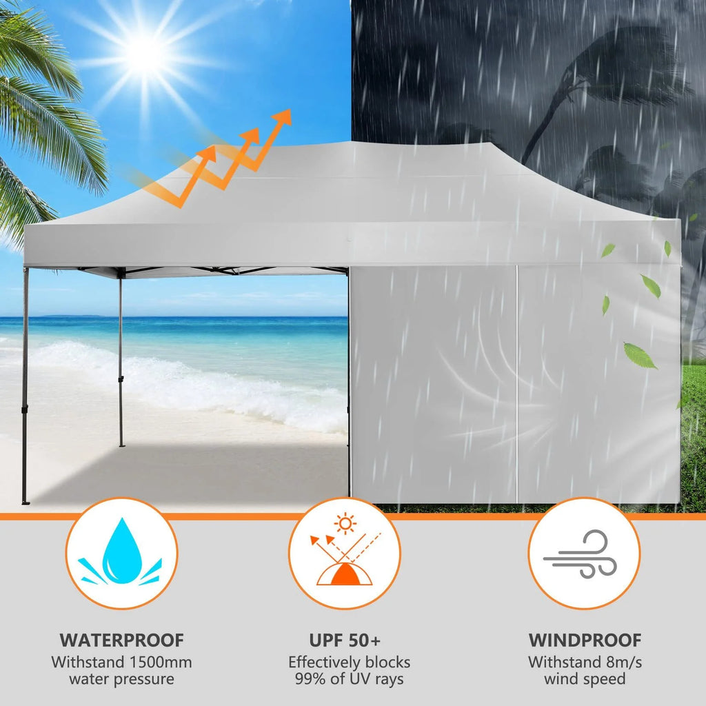 HOTEEL 10x20 Pop up Canopy with 6 Sidewalls Commercial Heavy Duty Canopy UPF 50+ All Weather Waterproof Outdoor Wedding Party Tents Gazebo with Roller Bag, Khaki