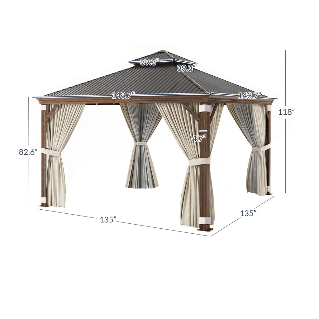 BELLEZE 12 x 16ft Hardtop Gazebo, Widen Pole Outdoor Canopy, Aluminium Frame Galvanized Steel Double Roof Waterproof Gazebo Tent with Nettings and Curtains for Patio, Backyard, Deck, Lawns, Garden