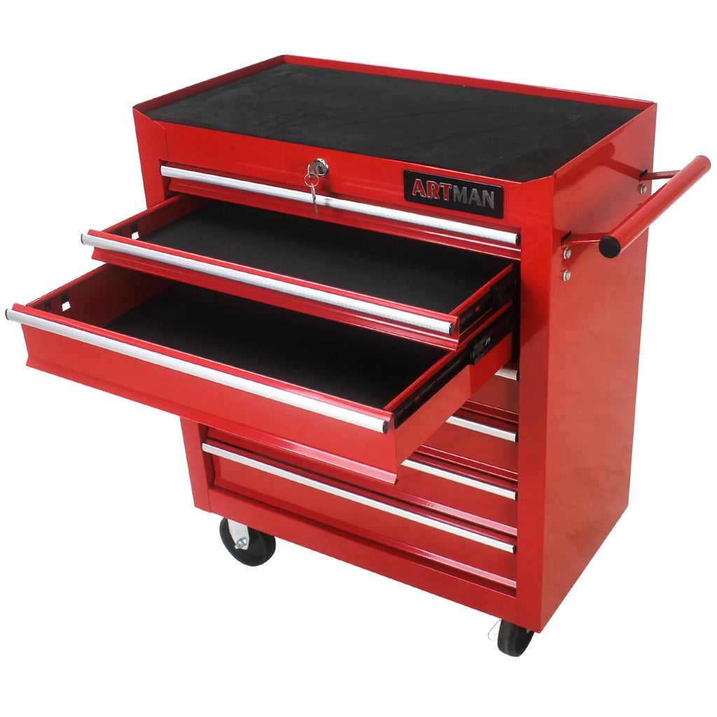 7-Drawer Rolling Tool Chest, Metal Tool Storage Organizer Cart with Locking System and Wheels, Multifunctional Mechanic Tool Cart for Garage, Warehouse, Workshop, Repair Shop, Red