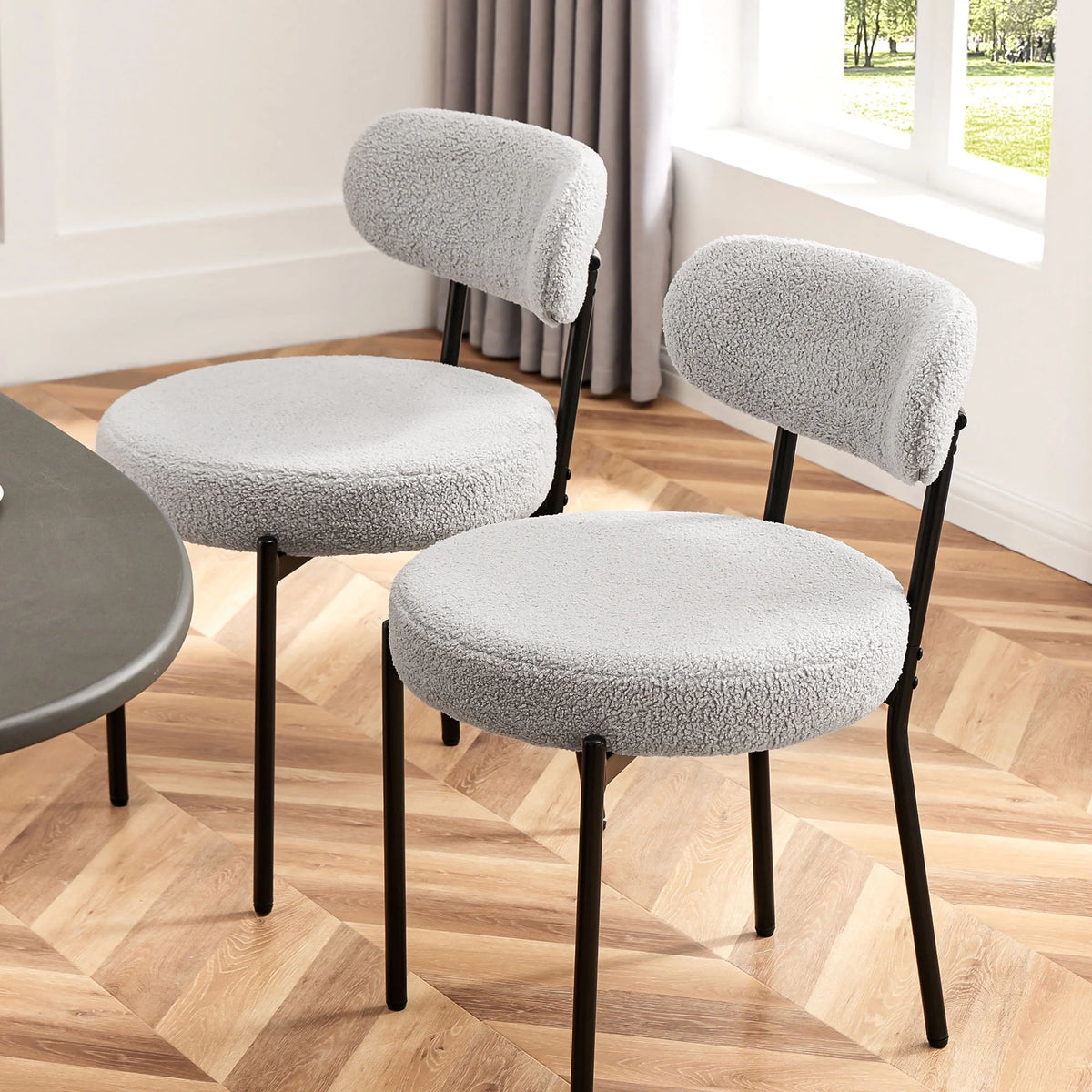 edx Upholstered Dining Chairs, Mid Century Modern Round Dining Room Chairs for Vanity For Living Room Set of 2, White