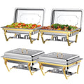 Chafing Dish Buffet Set 4 Pack: TINANA 8QT Stainless Steel Chafing Dishes for Buffet, Chafers and Buffet Warmers Sets for Parties, Events, Wedding, Camping, Dinner-Gold