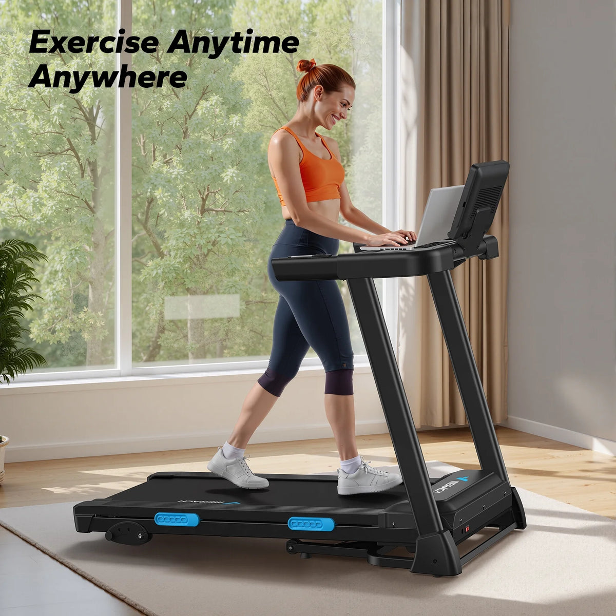 MERACH 2.5HP Folding Treadmill with Incline, Fitness Treadmill for Home with APP, 0.8-7.5MPH, LED Display