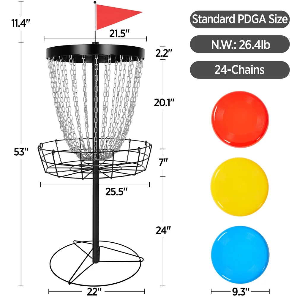 Yaheetech 24-Chain Disc Golf Basket with 3 discs and Carrying Bag, Black