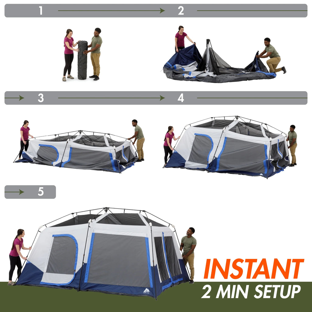 Ozark Trail 8' x 7' 4-Person Instant Cabin Tent with LED Lighted Hub, 19 lbs