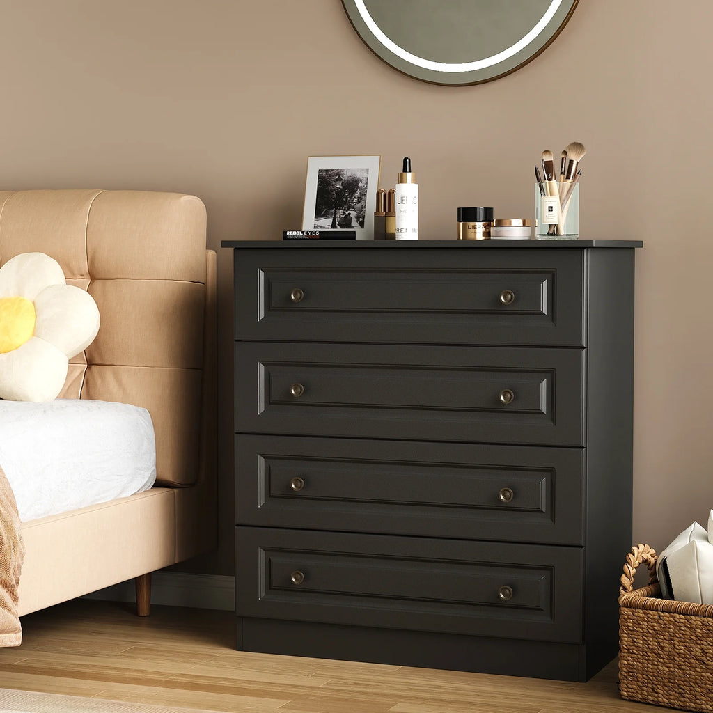 IDEALSOUL Dresser, Black Dresser Tall dresser with Large Storage Space, 4 Drawer Dresser for Bedroom, Hallway, Entryway