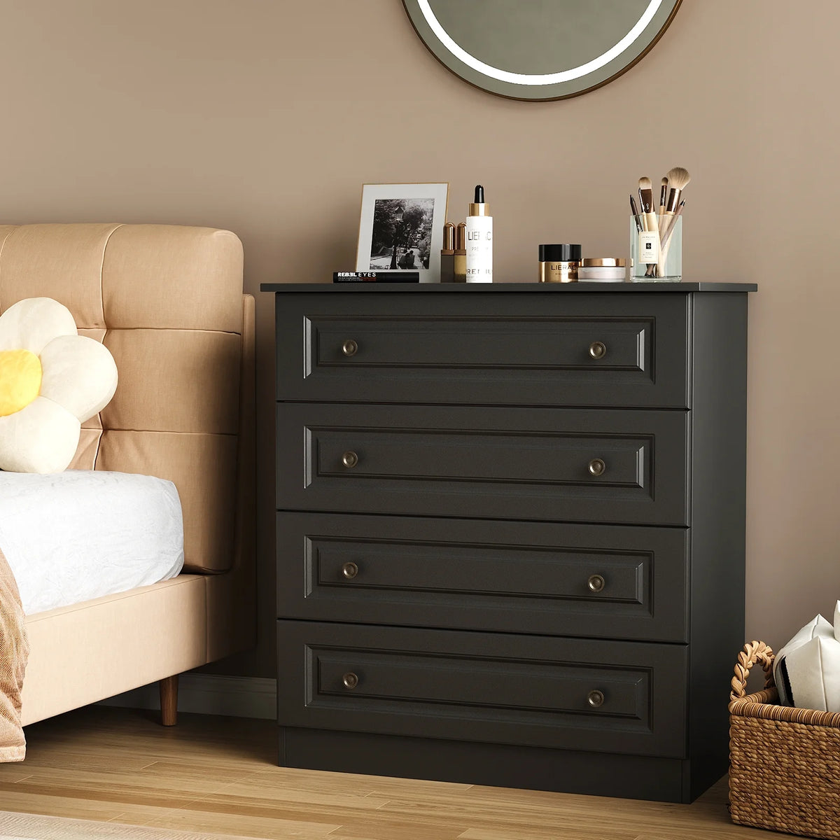 IDEALSOUL Dresser, Black Dresser Tall dresser with Large Storage Space, 4 Drawer Dresser for Bedroom, Hallway, Entryway