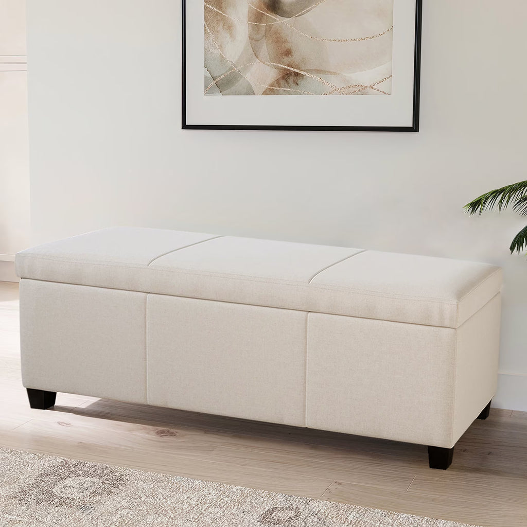BELLEZE Storage Ottoman Bench Footstool - Amherst (Beige)