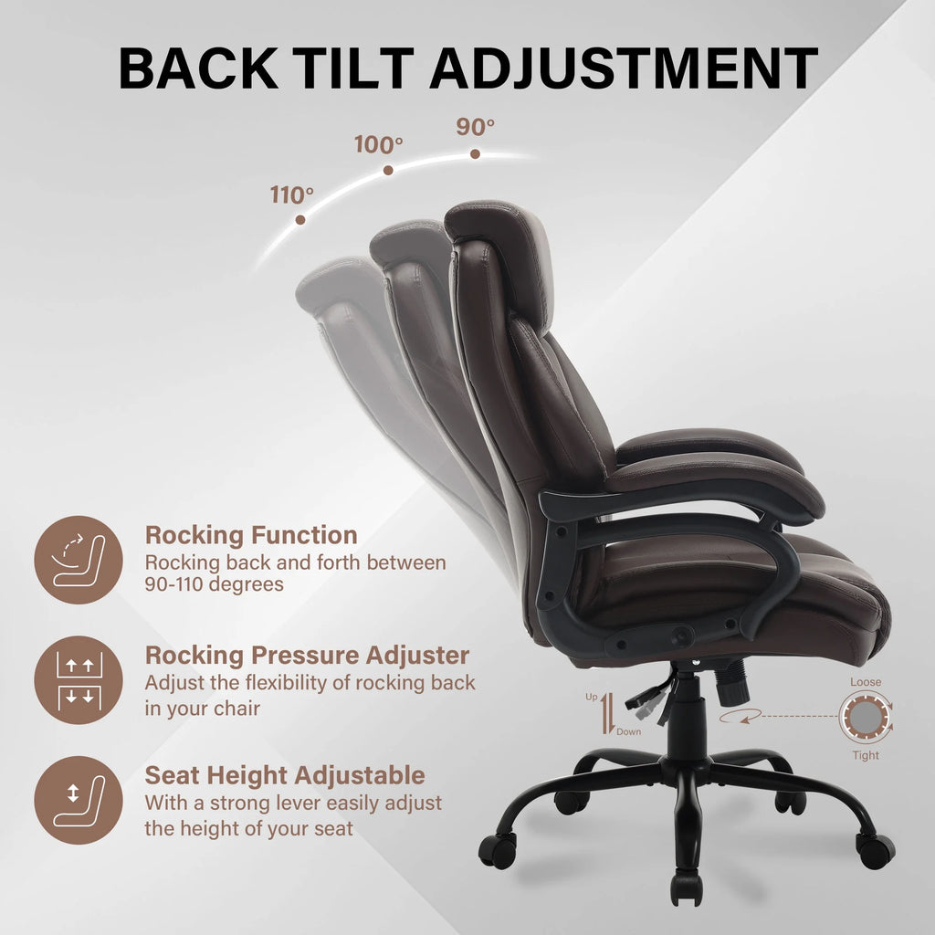 JONPONY Big and Tall Office Chair 500LBS Wide Seat Ergonomic Computer Desk Chair High Back Executive Leather Chair Adjustable Task Chair Lumbar Back Support 8 Hours Heavy Duty Design,Black