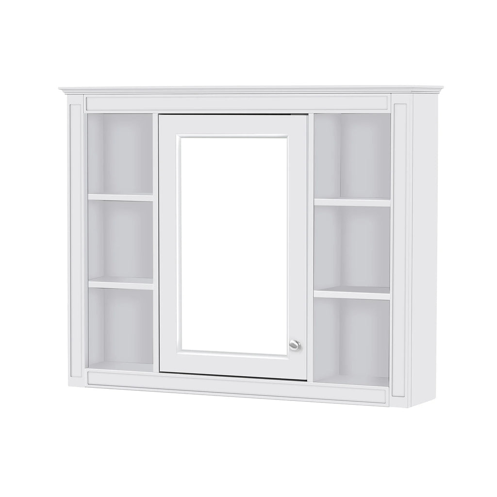 Furvclv Bathroom Wall Mirror Cabinet Modern Wall Mounted Cabinet Storage Organizer With Single Mirror Door 6 Open Shelves