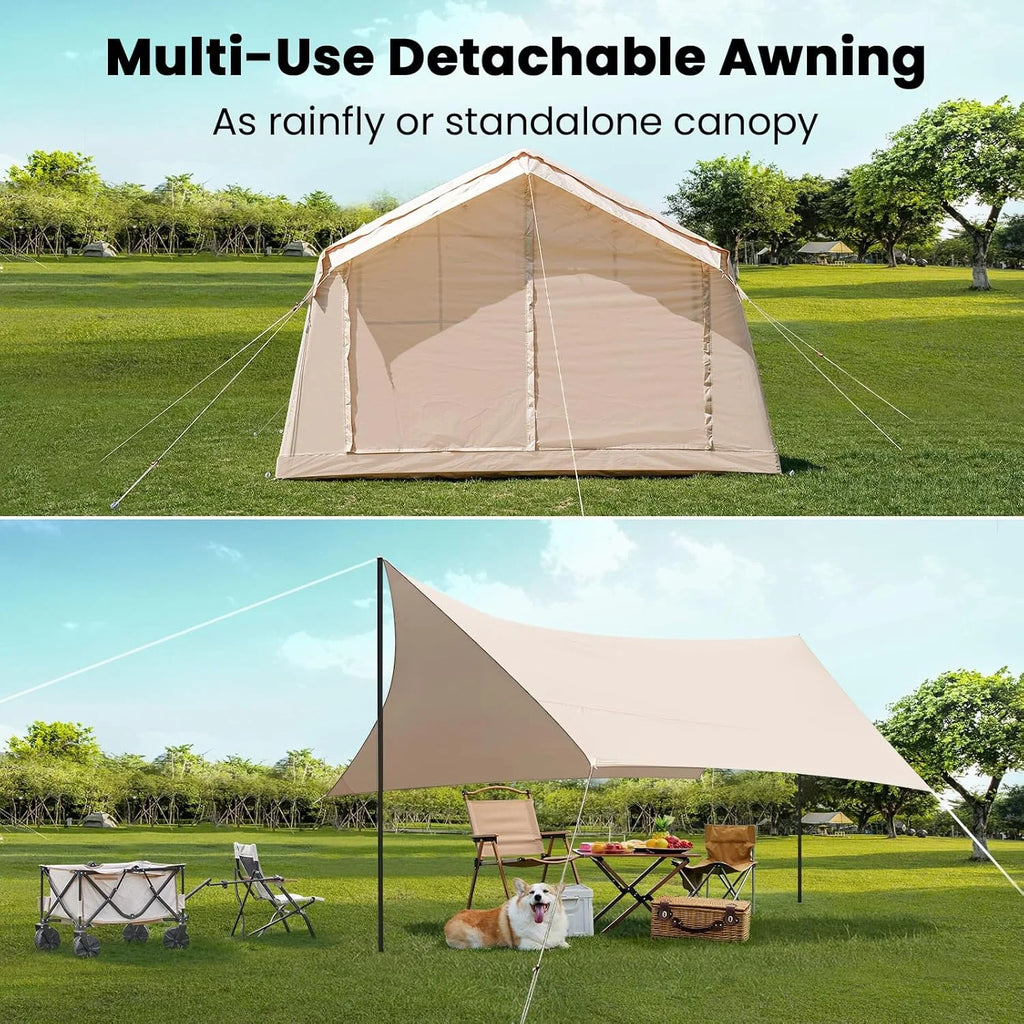 Inflatable Tents for Camping, Blow Up Tent with Canopy, Easy Setup Inflatable Camping Tent with Stove Jack, Waterproof Oxford Air Glamping Tents for Camping Adult 8-10 Person