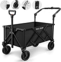 BEAU JARDIN Collapsible Folding Wagon Utility Beach Wagon Cart Foldable Heavy Duty All Terrain Camping Grocery Push Wagon for Sports Garden Shopping Black