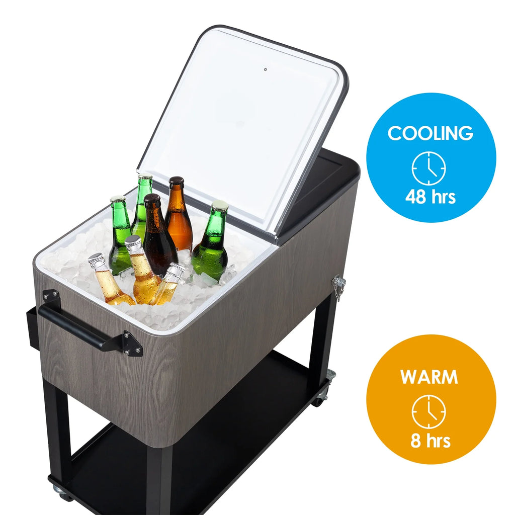 EasingRoom Iron Spray Plastic Patio Cooler Cart with Tray Cooler with Shelf Green
