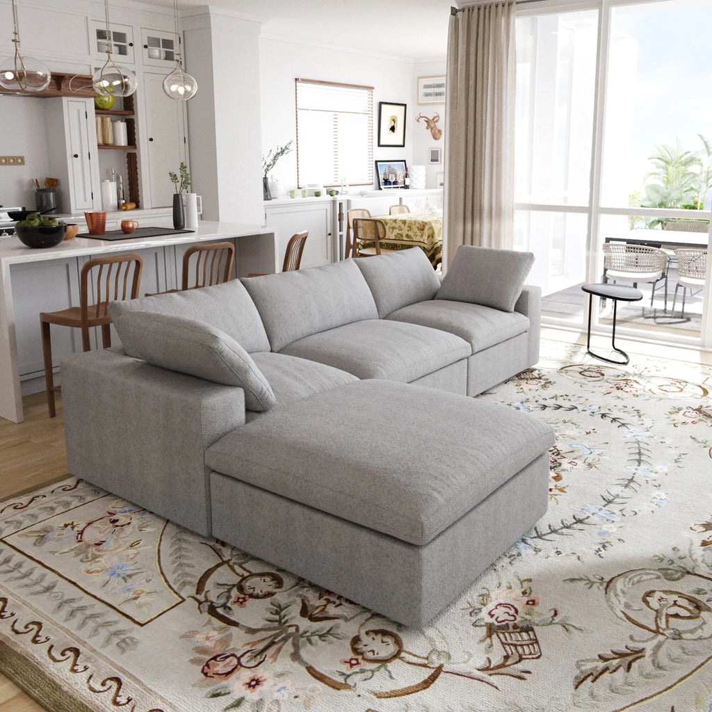 Magic Home Convertible Modular Sectional Sofa Couch,Modern Linen Fabric Sofa Free Combination Couch,L-Shaped Sofa 3-Seat Sofa with Ottoman for Living Room,Apartment and Small Space,Light Gray