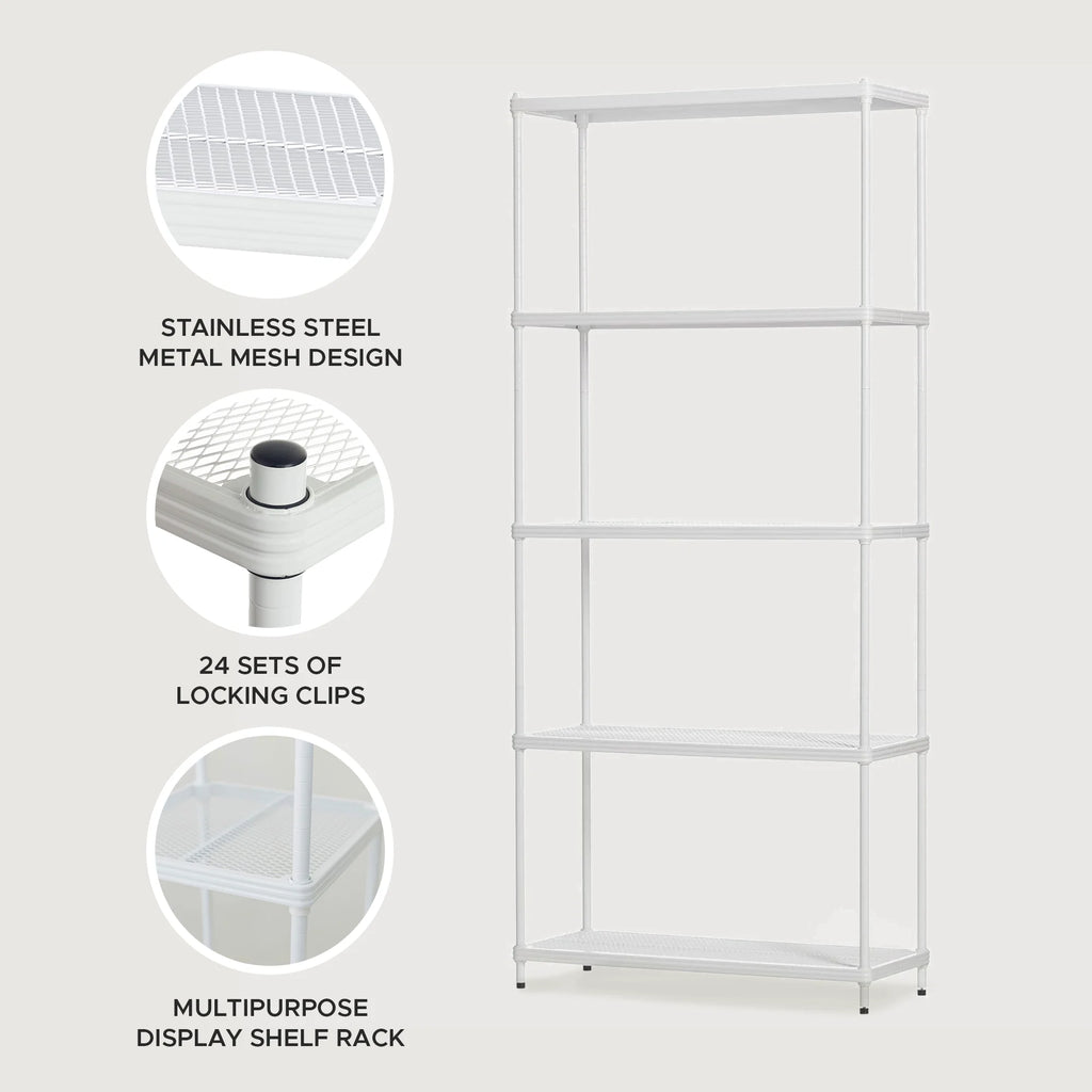 Design Ideas MeshWorks 5 Tier Steel Storage Shelving Unit Bookshelf, Green