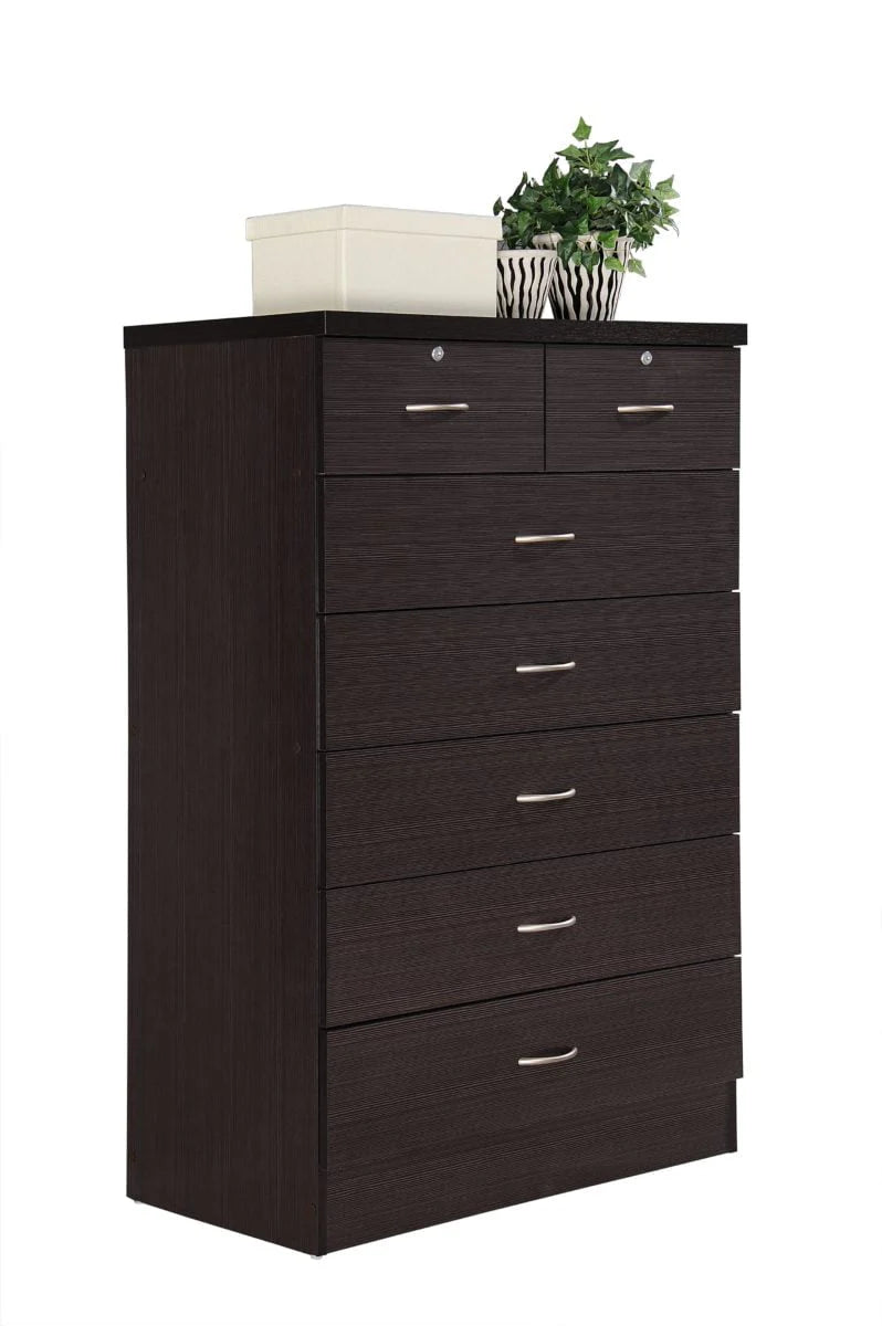 Hodedah 7 Drawer Dresser with Two Locks, Chocolate