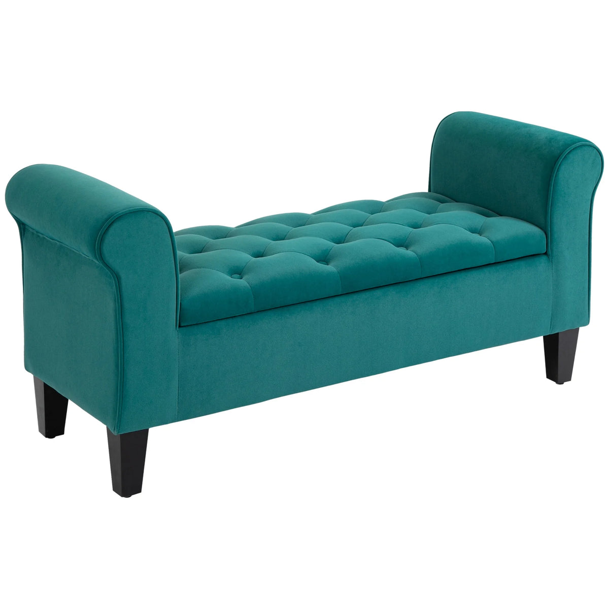 HOMCOM Button-Tufted Storage Ottoman Bench, Upholstered Bench with Rolled Armrests for Living Room or Hallway, Blue