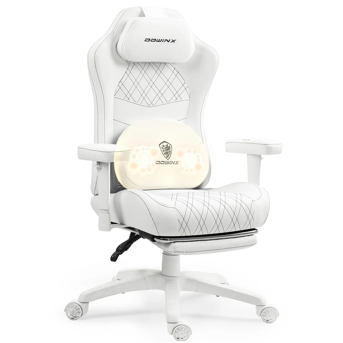 Dowinx Heated Massage Gaming Chair - Ergonomic Recliner with Pocket Spring Cushion, Adjustable Armrests & Footrest, Black-White