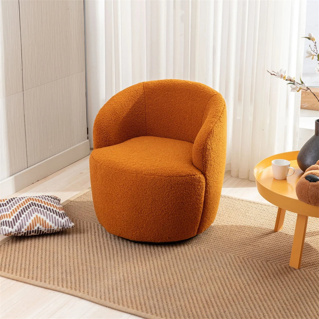 Swivel Barrel Chair, Modern Teddy Fabric Swivel Accent Barrel Chair Armchair, Upholstered Cozy Club Chairs Sofa Arm Chair for Nursery, Bedroom, Office, Hotel, Dark Blue