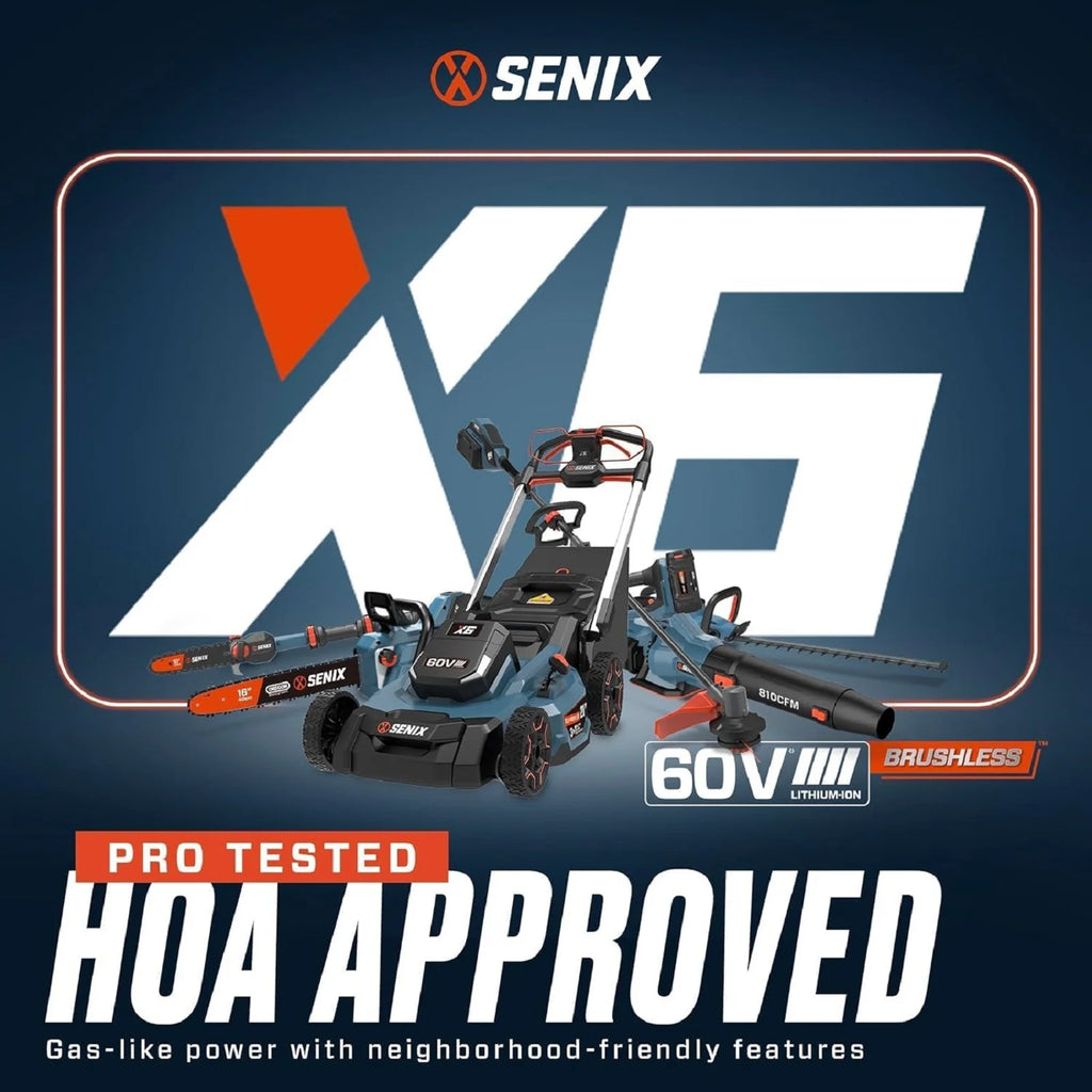 SENIX X6 60V Max* Brushless Cordless Leaf Blower with 4.0 Ah Battery and Charger, Variable Speed Up to 810CFM 170MPH, BLAX6-M1
