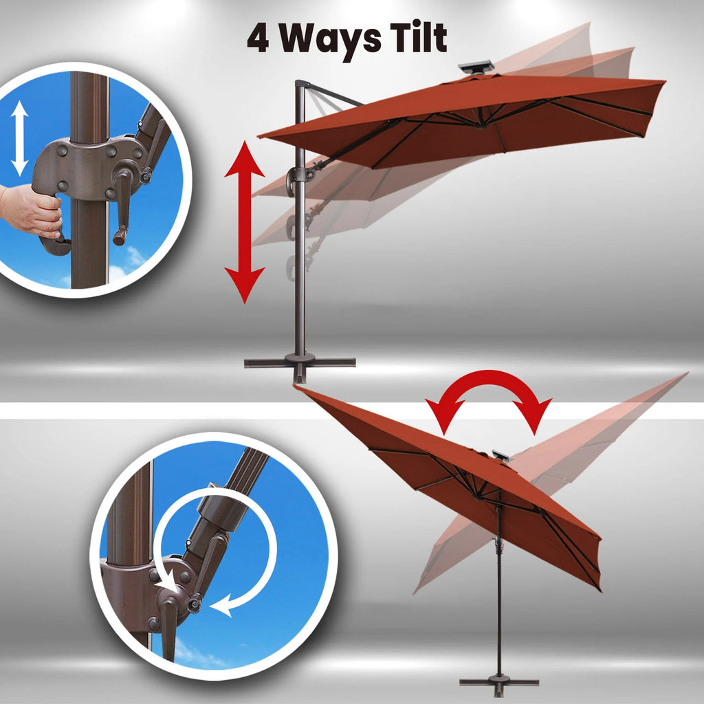 SUNRISEUMBRELLA Square 10'x10' Deluxe Roma square cantilever umbrella, With LED light(Heather Beige)