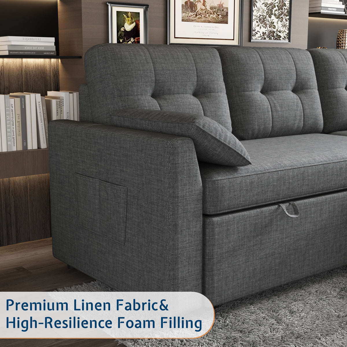 VANACC Sectional Sofa Bed with Storage and Soft Seat ,Reversible Pull Out Couch for Living Room,Beige
