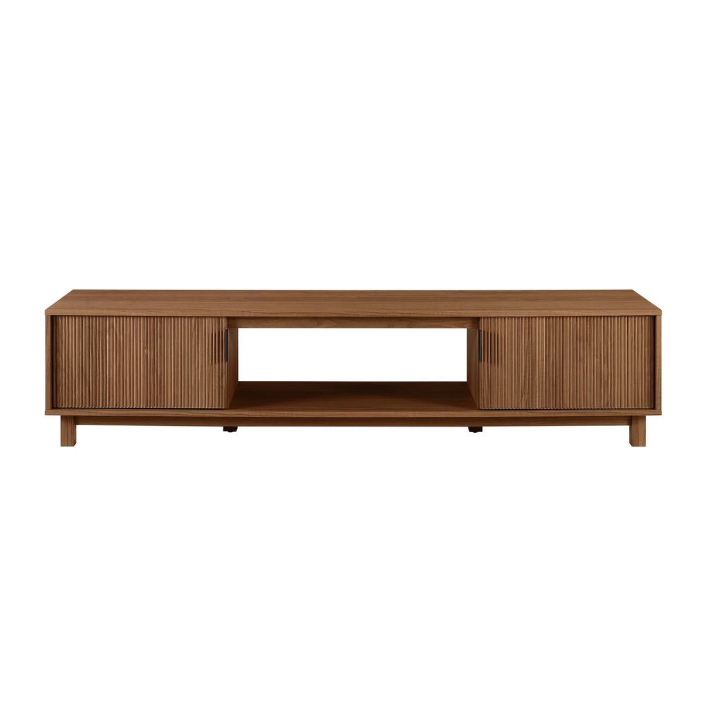 Walker Edison Mid-Century Modern Reeded 2-Door TV Stand for TVs up to 80��, Coastal Oak