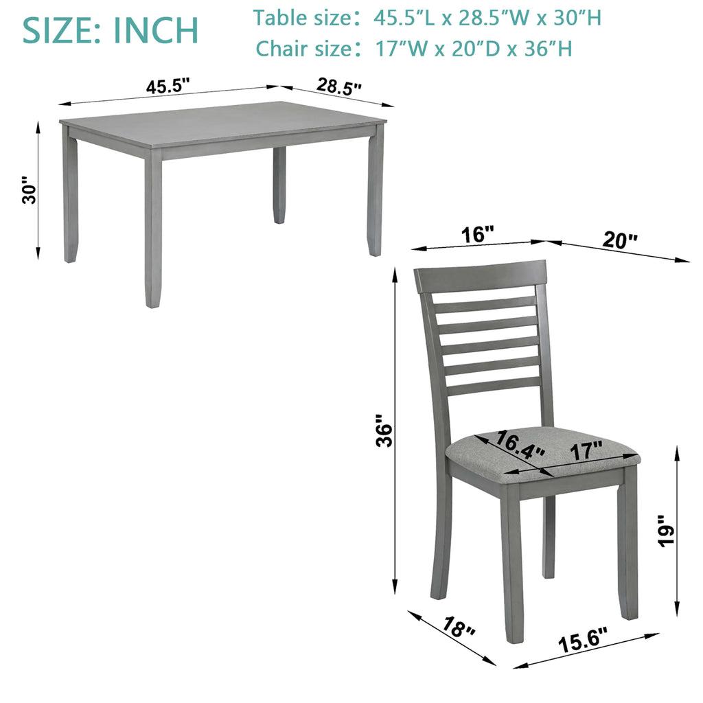 Sesslife 5 Piece Dining Set with One Rectangle Table and 4 Upholstered Chairs for 4 Persons, Dining Room Table Set for Small Place(Table+4 Chairs)