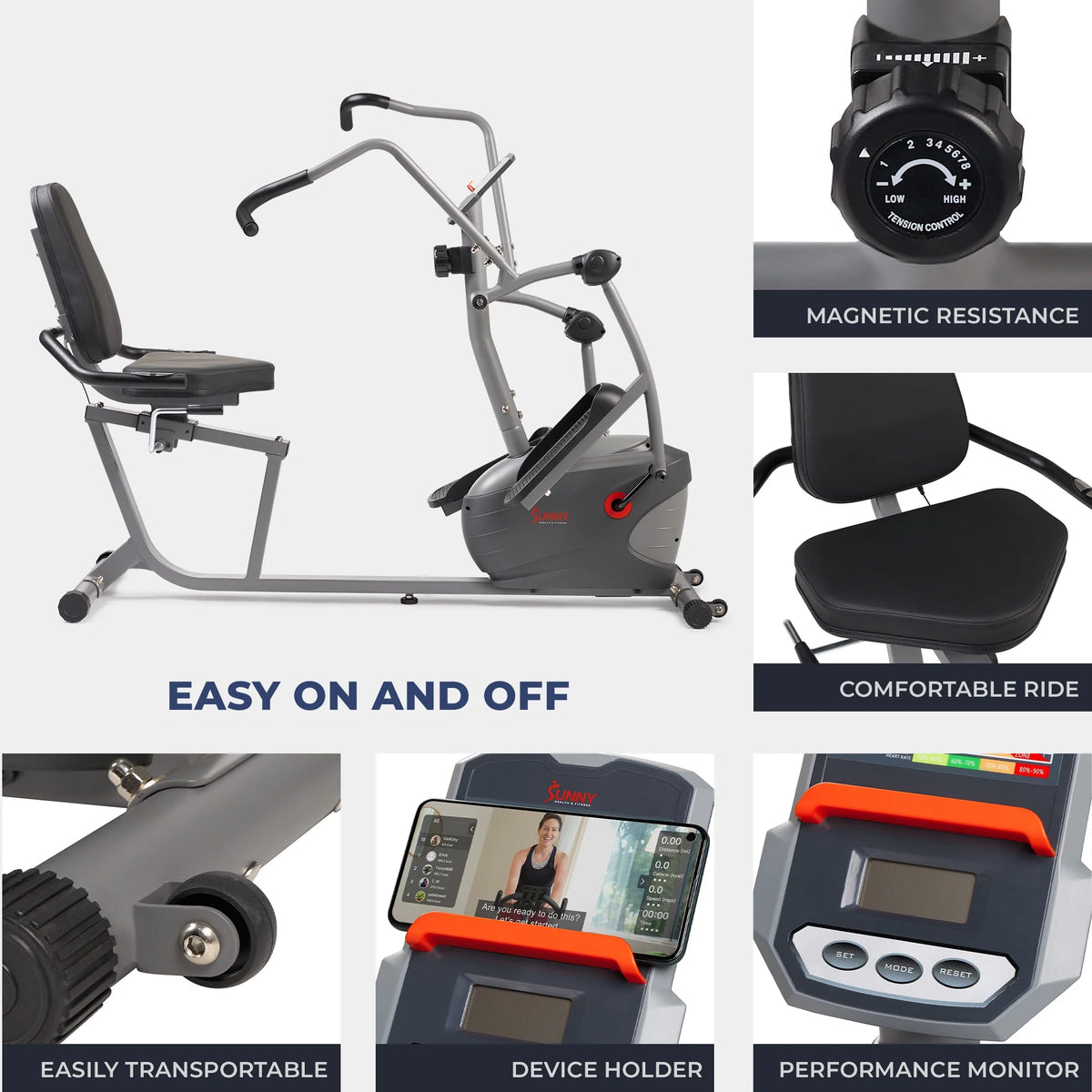 Sunny Health & Fitness Performance Interactive Series Recumbent Elliptical Trainer