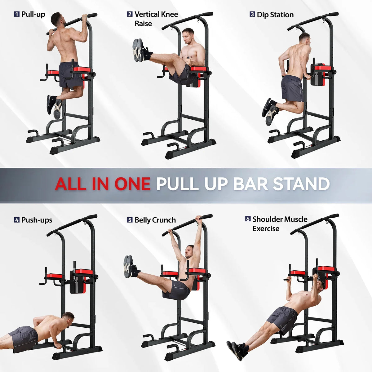 LNOW Multifunction Power Tower Pull up Bar Dip Station Power Rack with Adjustable Backrest for Home Gym Strength Training Workout Equipment Max Weight 480lbs