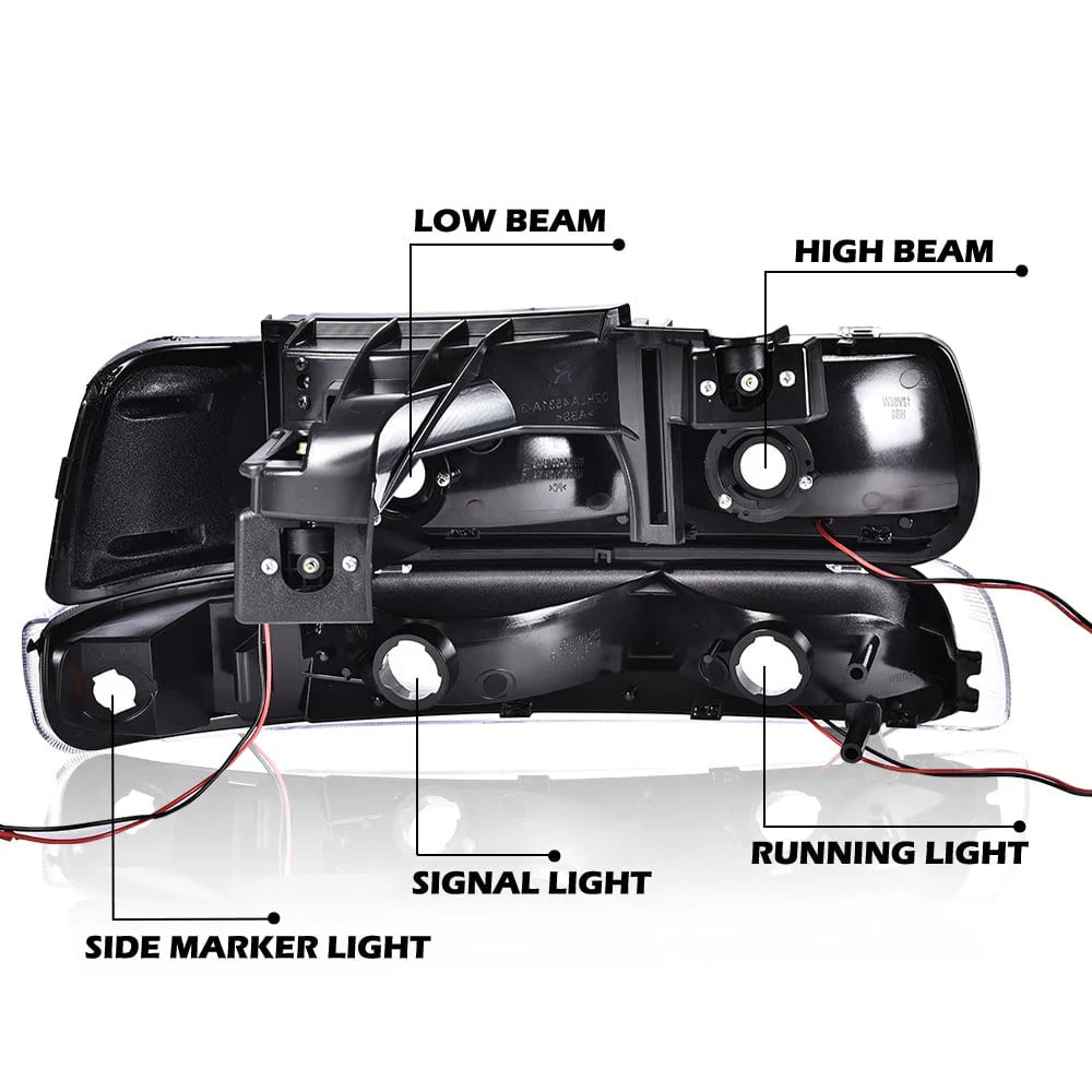G-Plus LED DRL Headlights+Bumper Lamps Smoked Fit for 1999-2002 Chevy Silverado 2000-2006 Tahoe