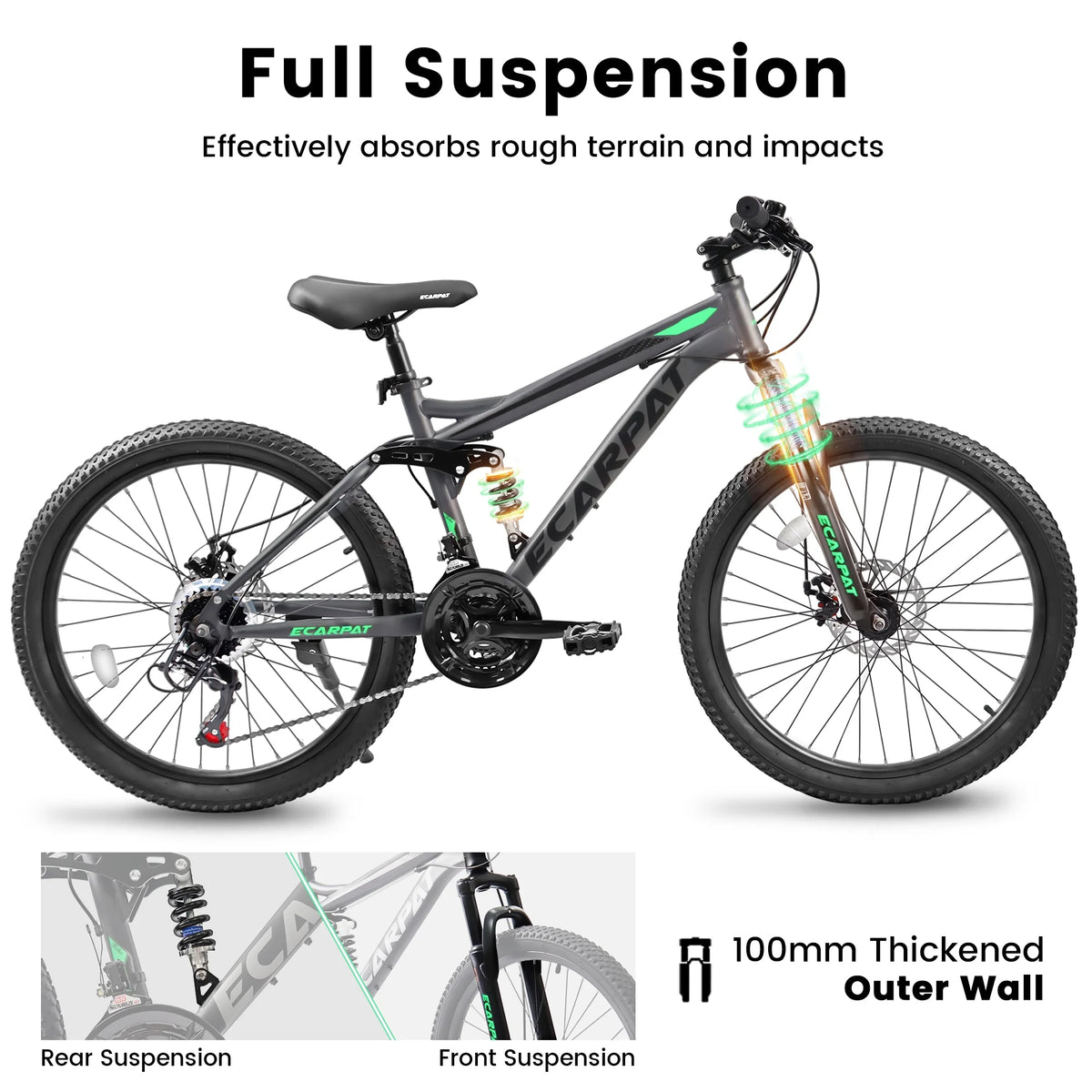 Aukfa 26" Mountain Bikes, 21-Speed Full Suspension Men Women Trail City Mountain Bike,Blue