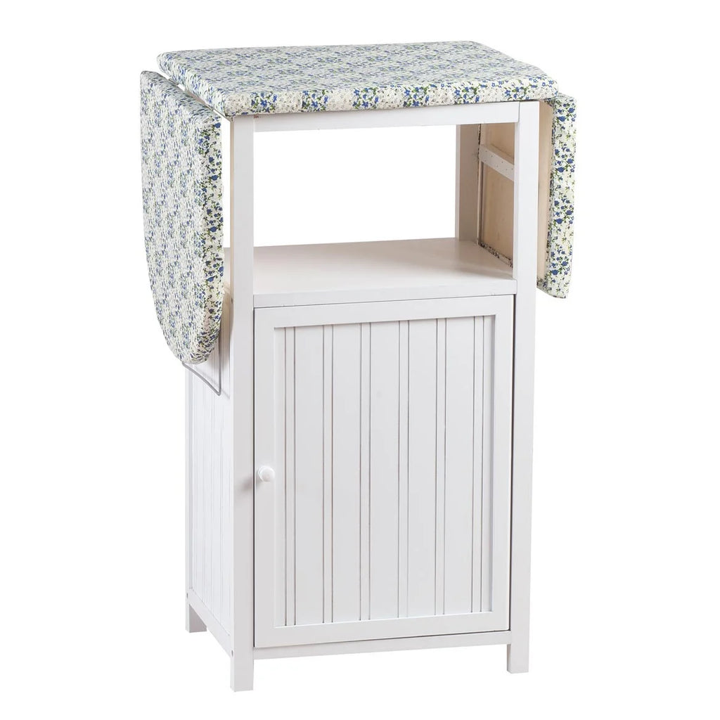 OakRidge Deluxe Ironing Board with Storage Cabinet, Perfect for Small Spaces with Extra Storage, Folding Station, Crafted with 100% Durable Wood, White Design �C Measures 36.5" H x 15.5" W x 23" L