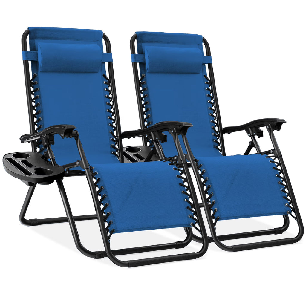 Best Choice Products Set of 2 Zero Gravity Lounge Chair Recliners for Patio, Pool w/ Cup Holder Tray - Gray