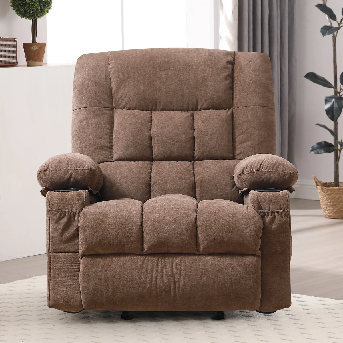 JONPONY Manual Recliner Chair with Heat Therapy and Massage Function, Heavy Duty Reclining Mechanism Massage Chair, Elderly Single Rocker Sofa with Cup Holders for Bedroom Home Theater,Blue