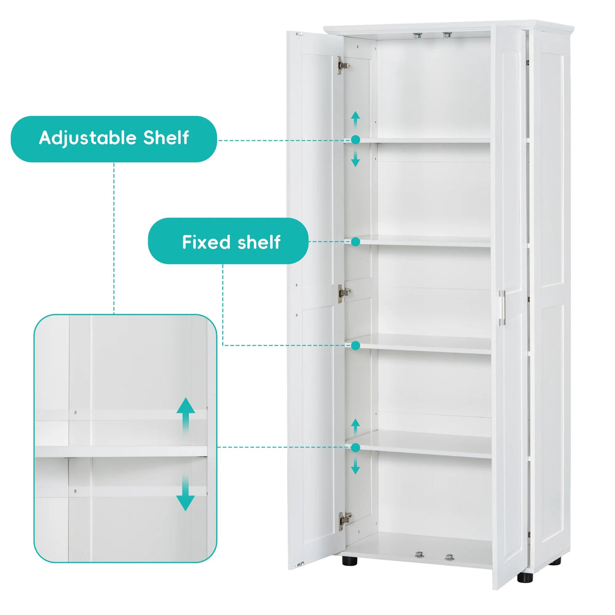 Bellemave White Tall Storage Cabinet with Adjustable Shelf Bathroom Cabinet with 1 Drawer and Storage Rack Large Freestanding Wood Cabinet Storage Organizer Floor Cabinet, White