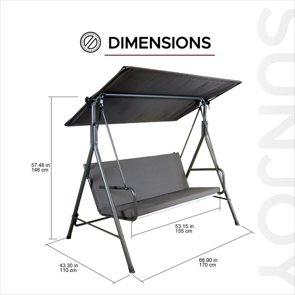 Made in Italy SUNJOY Outdoor Porch Swing, 2 Seat Patio Metal Swing with Adjustable Canopy