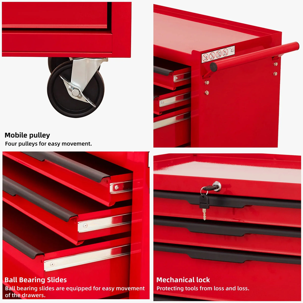 Seizeen Rolling Tool Chest on Wheels, Metal Tool Cart Toolbox Storage Cabinet Organizer W/ 7 Drawers, Red