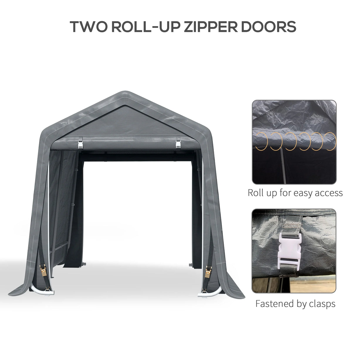 Outsunny 6'x8' Outdoor Storage Shelter with Rollup & Zipper Door, Heavy Duty Carport Shed for Motorcycle Garden Storage, Grey
