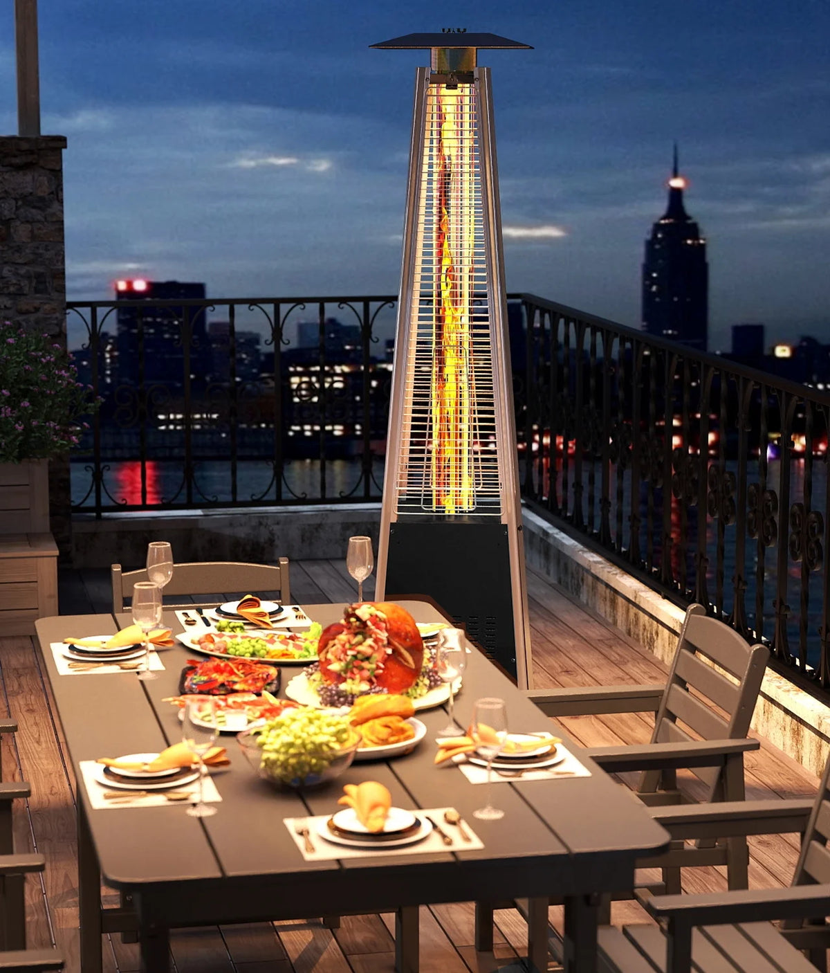 NAVINE Patio Heater, 48,000 BTU Propane Pyramid Patio Heater with Wheels, Bronze