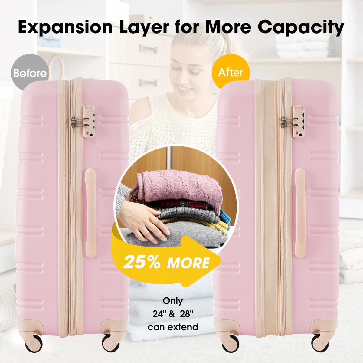 Luggage Sets 3 Piece, Hardside Expandable Ultra Durable PC Lightweight Carry On, Travel Suitcase Set with TSA Lock Spinner Wheels, Multicolor Purple