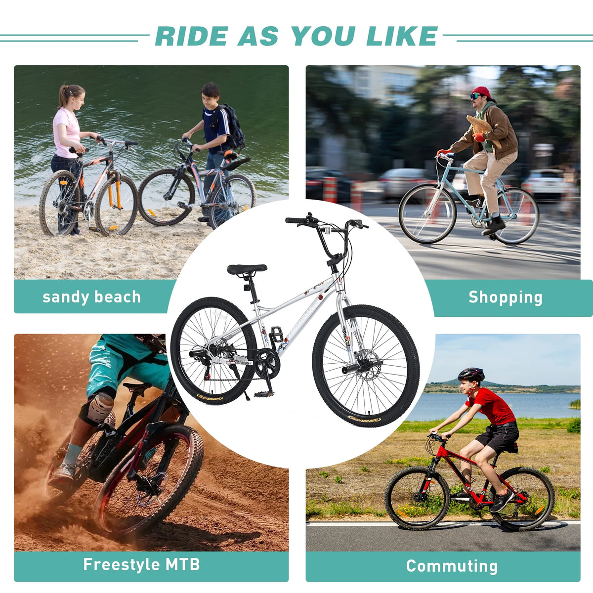 Aukfa 26" Freestyle BMX Bikes,Kids Mountain Bike for Boys Girls,Shimano 7 Speed,Double Disc Brakes,Blue