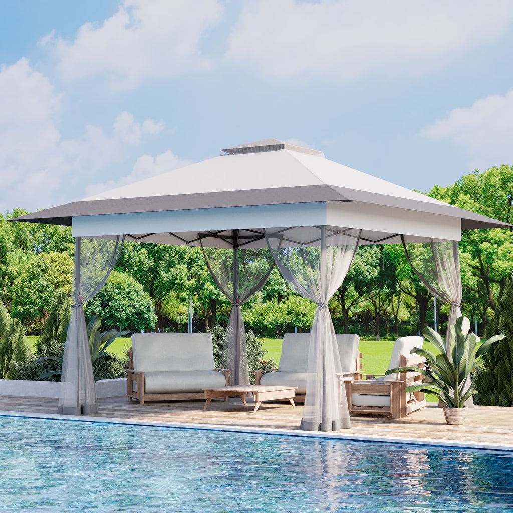 Bezseller 11x11 Pop up Gazebo, Outdoor Waterproof Canopy Tent with Mosquito Netting for Outdoors, Khaki
