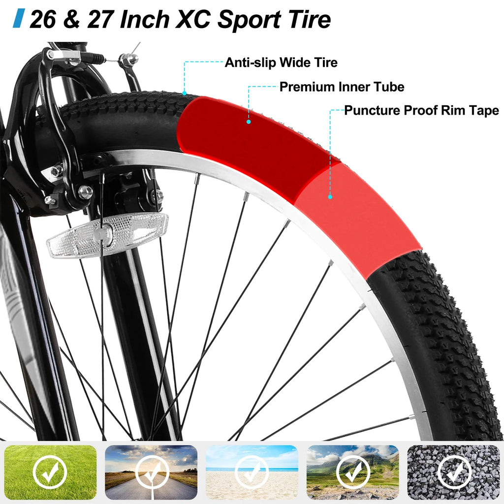 Hiland 26 27.5 29 Inch Mountain Bike, Mens Womens MTB with 21 Speeds, High-Tensile Steel Frame, V Brake, Hardtail Bicycle for Adults